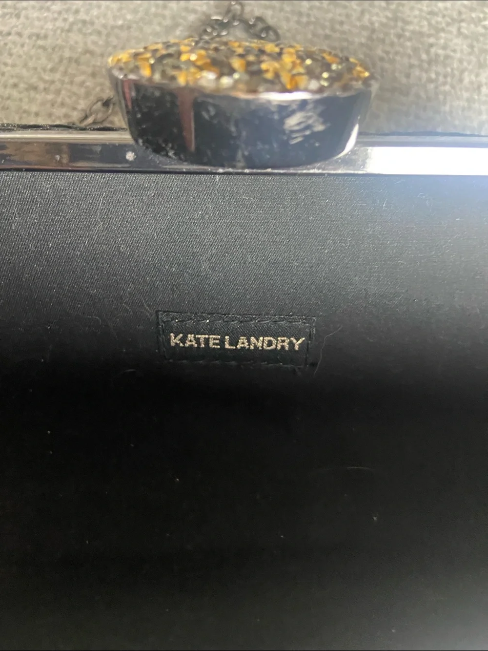 Kate Landry Black Evening Clutch with Gold Jewel Clasp